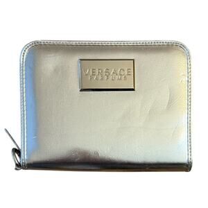 Versace Perfums Vegan Leather Gold Metallic Passport Zipper Wristlet Clutch